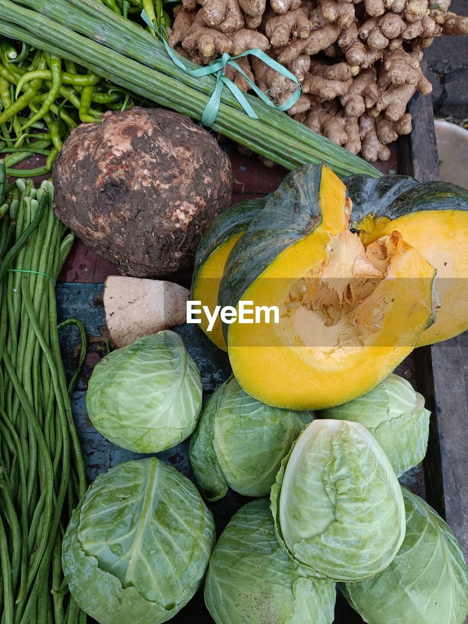 High angle view of vegetable at market stall