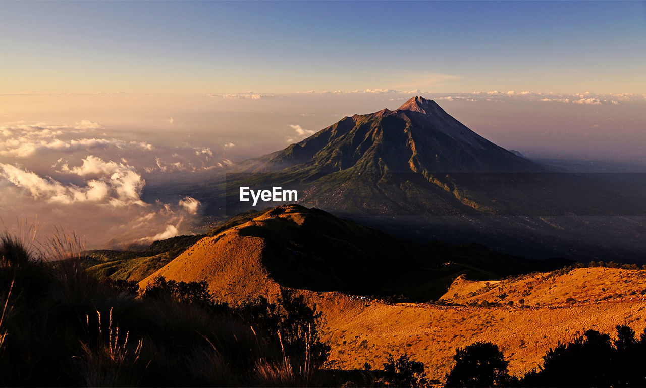 View of mount merapi in the morning.