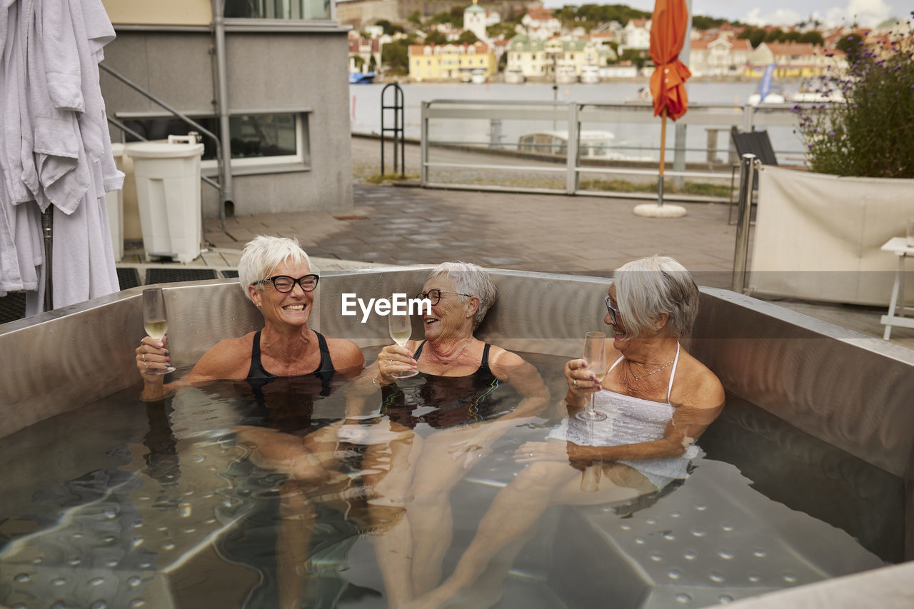 Senior women relaxing in hot tub