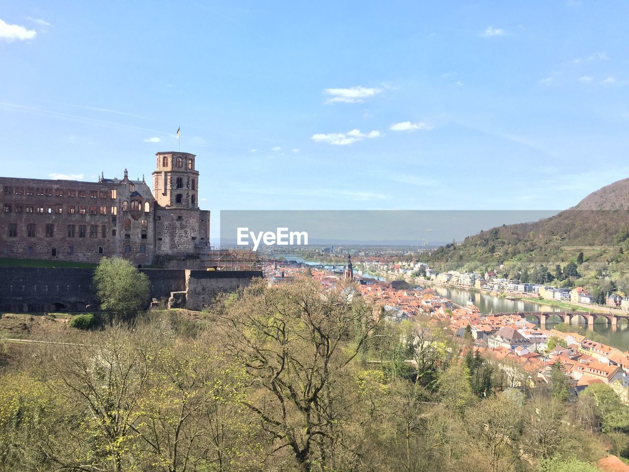 View of old town against sky schlossgarten heidelberg