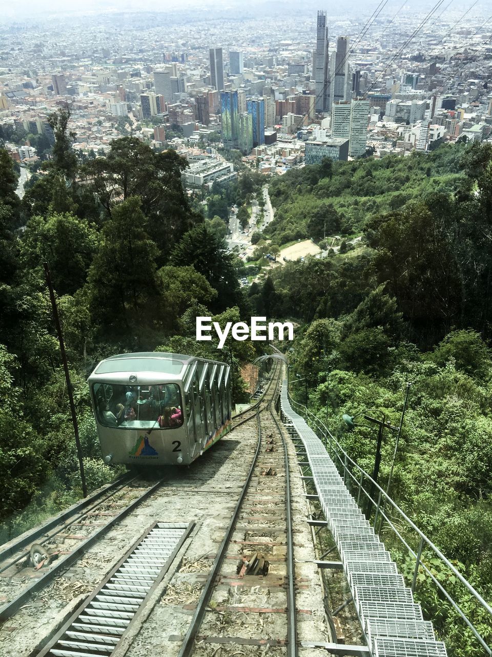 High angle view of train on railroad tracks