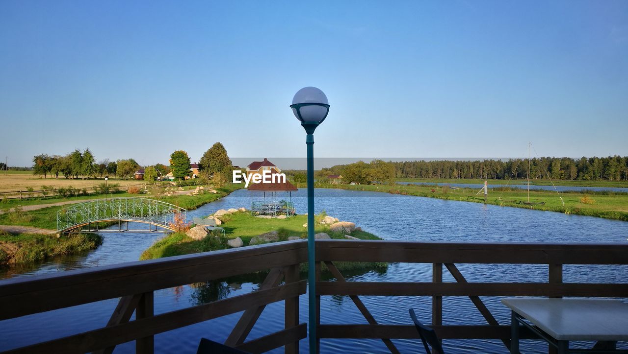 Scenic view of lake against clear sky