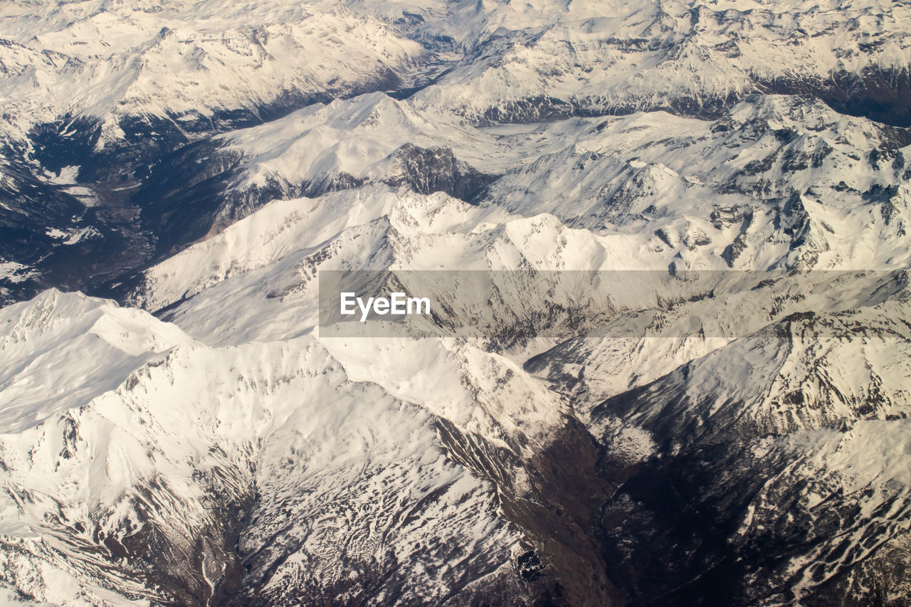 High angle view of snowcapped mountains