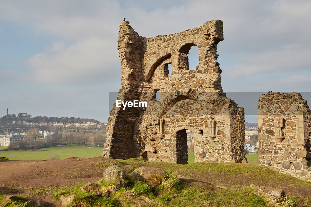  abandoned castle with cloudy sky