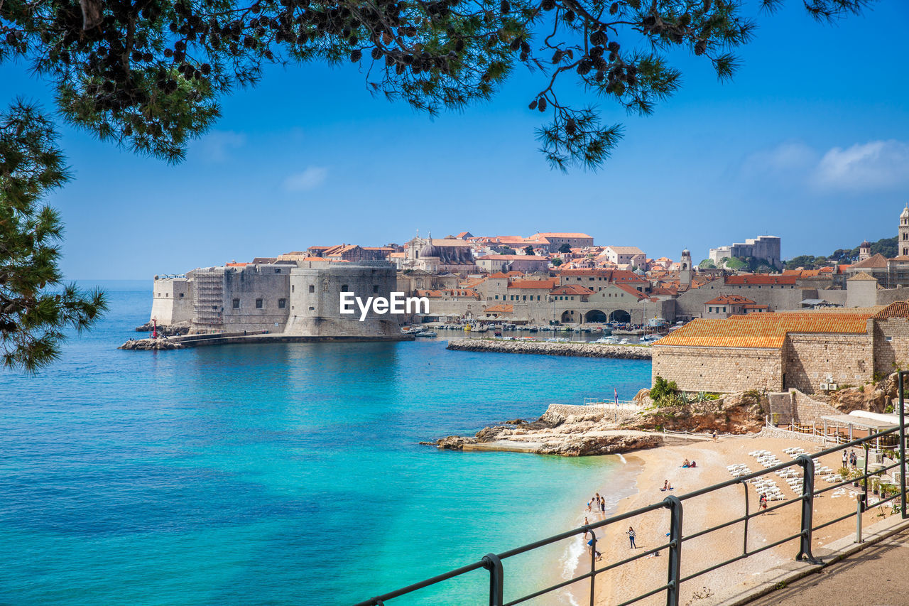 The beautiful banje beach and dubrovnik city