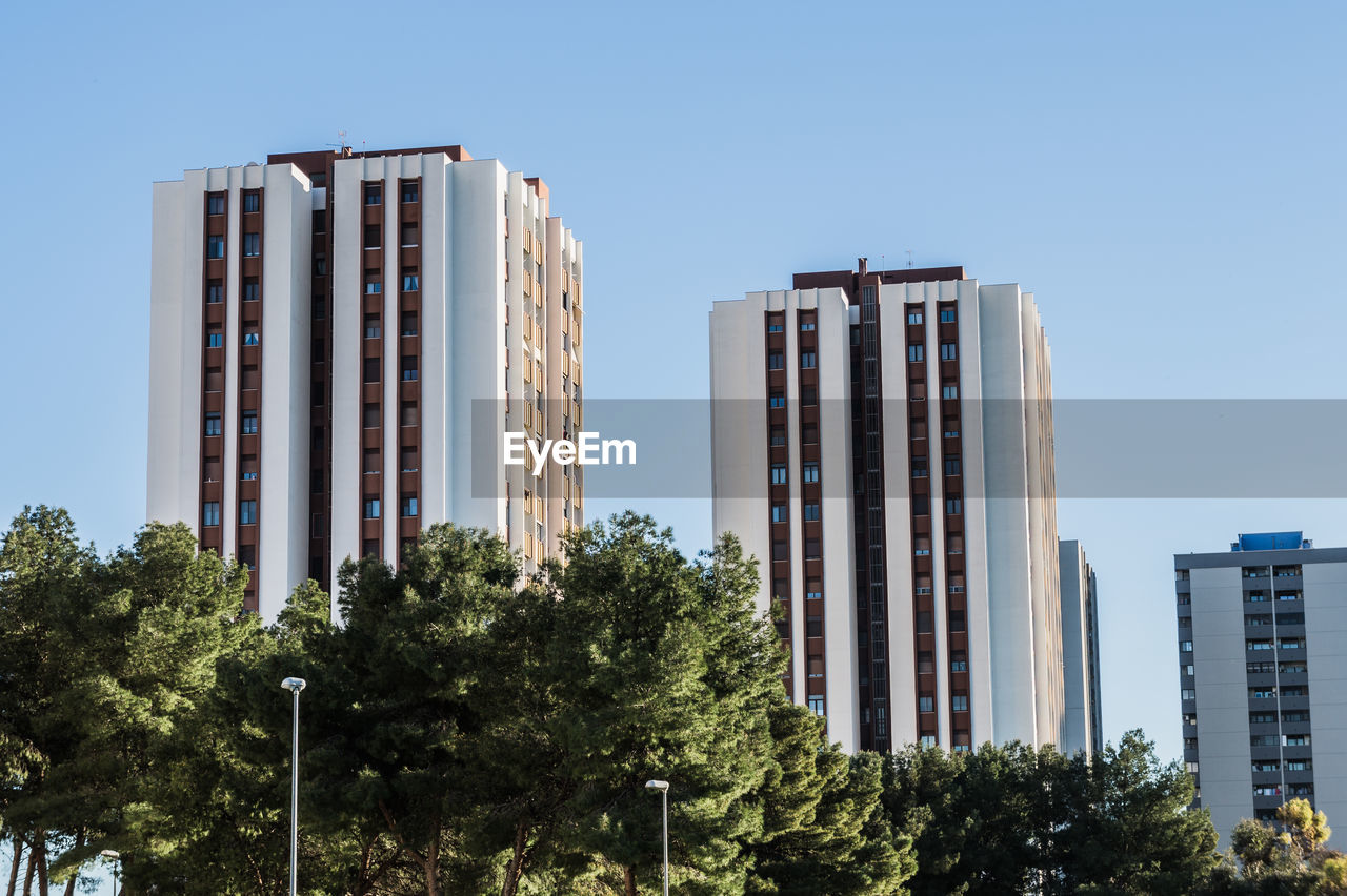 low angle view of modern building against clear sky