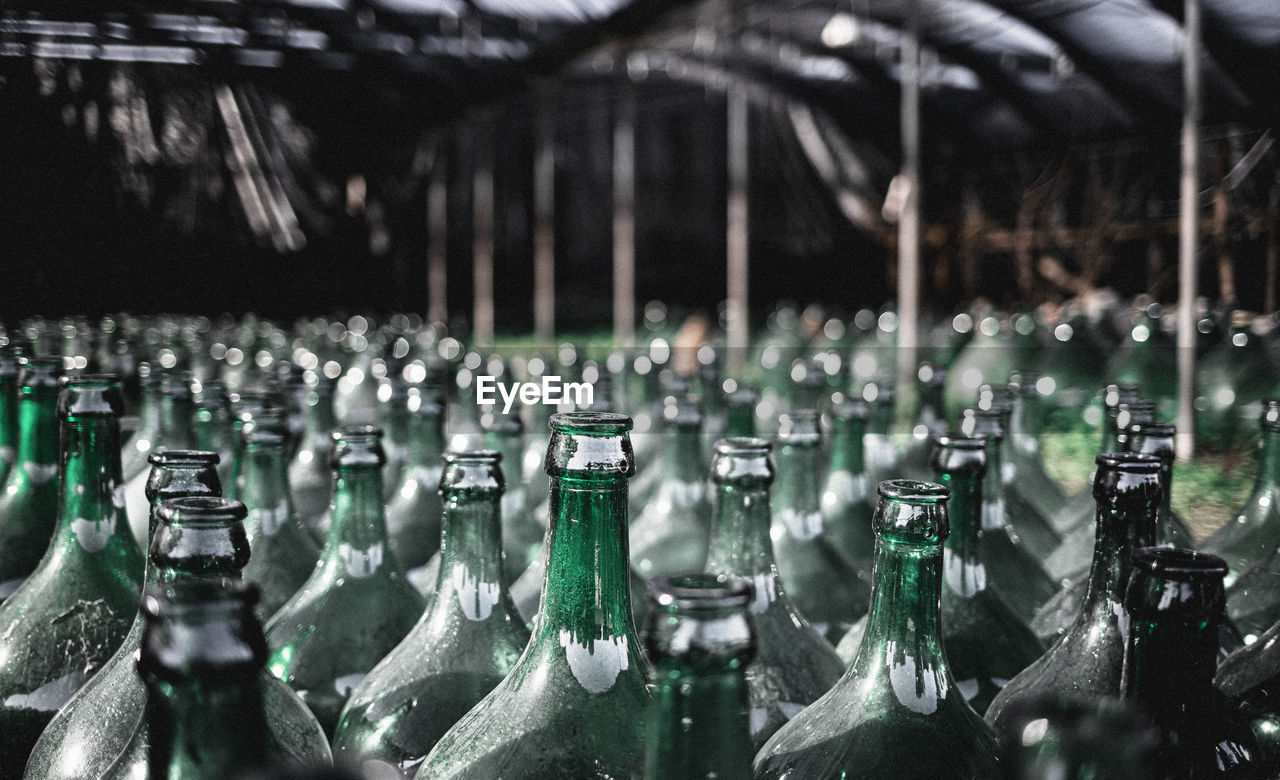 Close-up of glass bottles