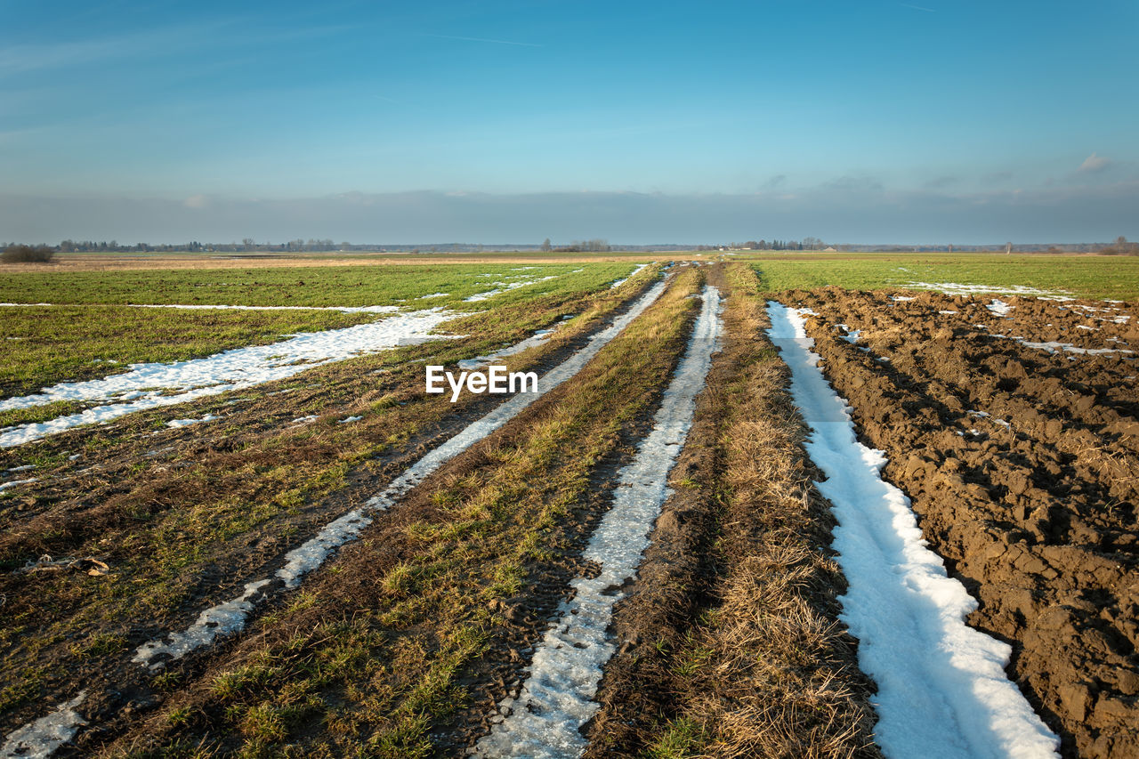 Panoramic shot of agricultural field against sky