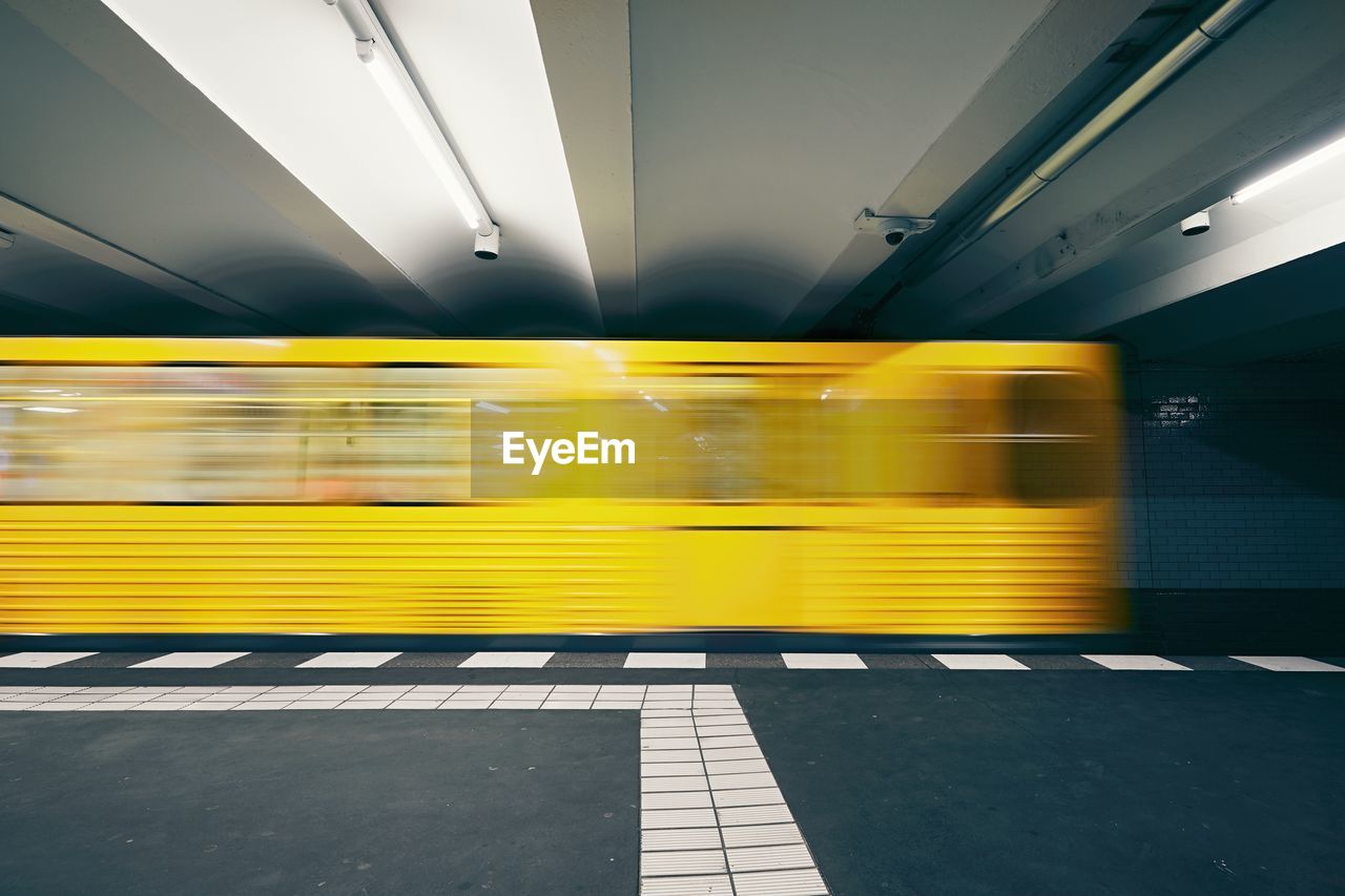 Blurred motion of train at subway station