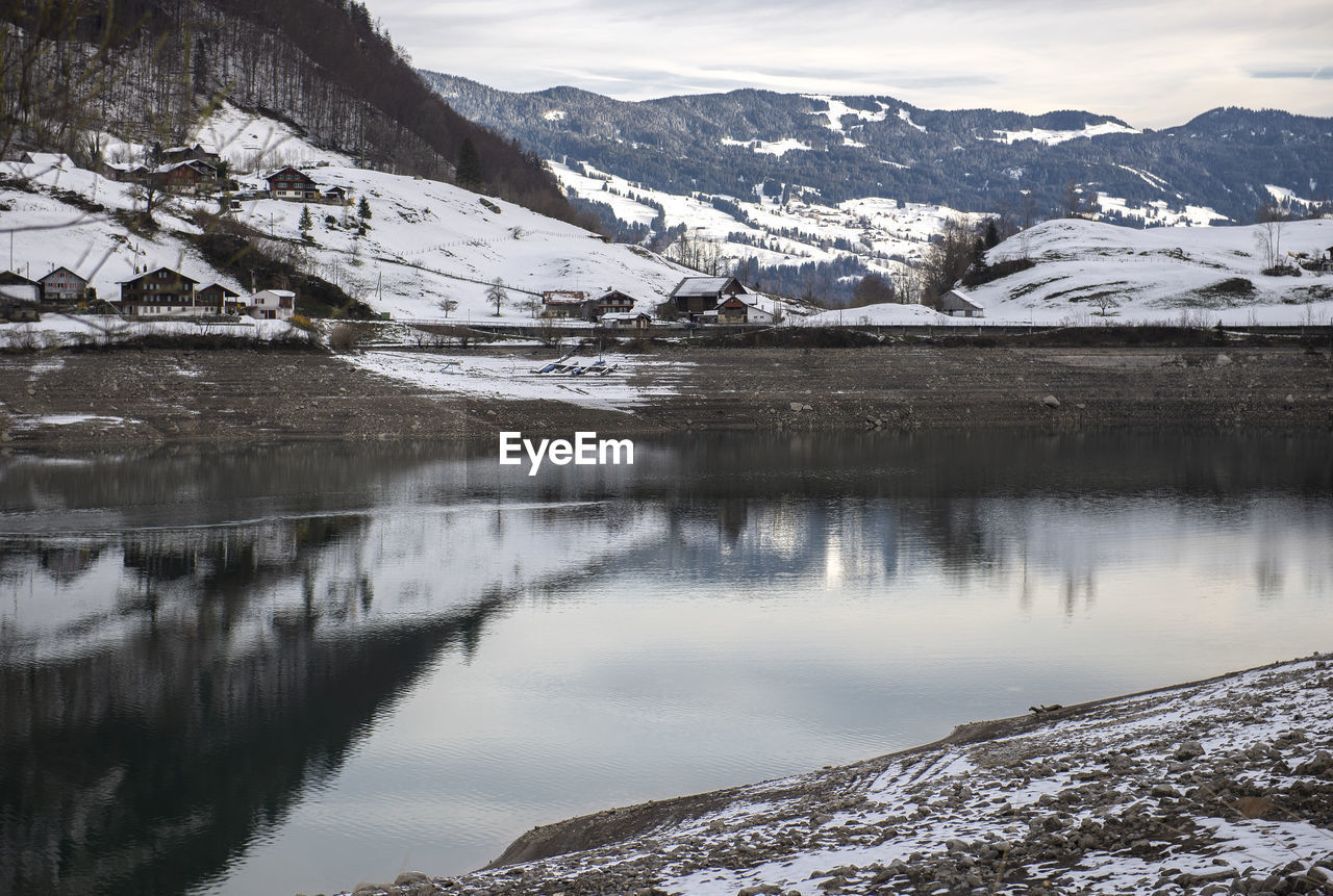 SCENIC VIEW OF SNOWCAPPED MOUNTAINS AND LAKE