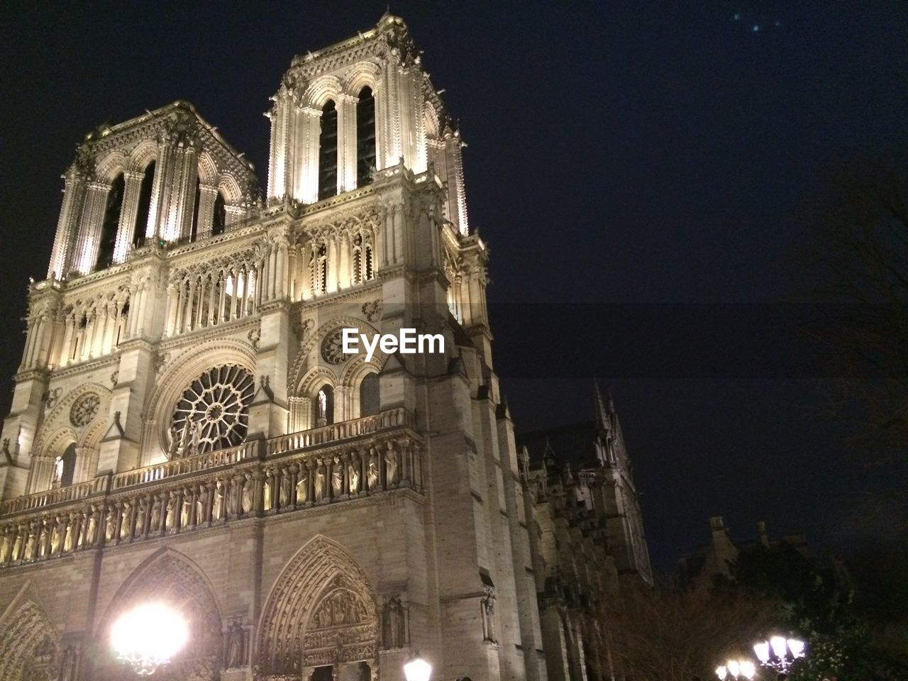 Low angle view of illuminated notre dame cathedral