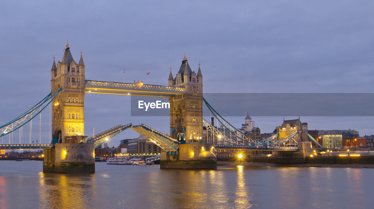 View of suspension bridge at night