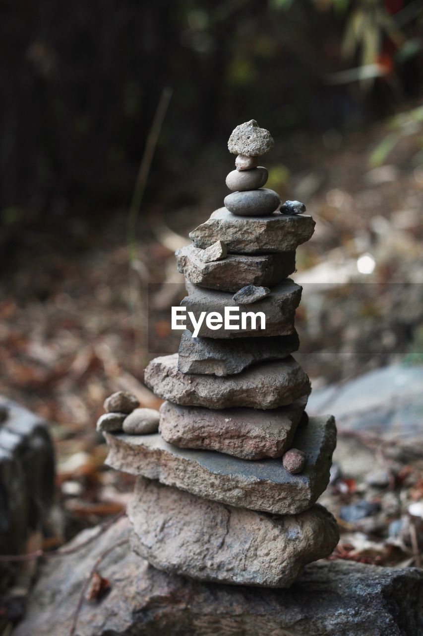 Close-up of stacked stones