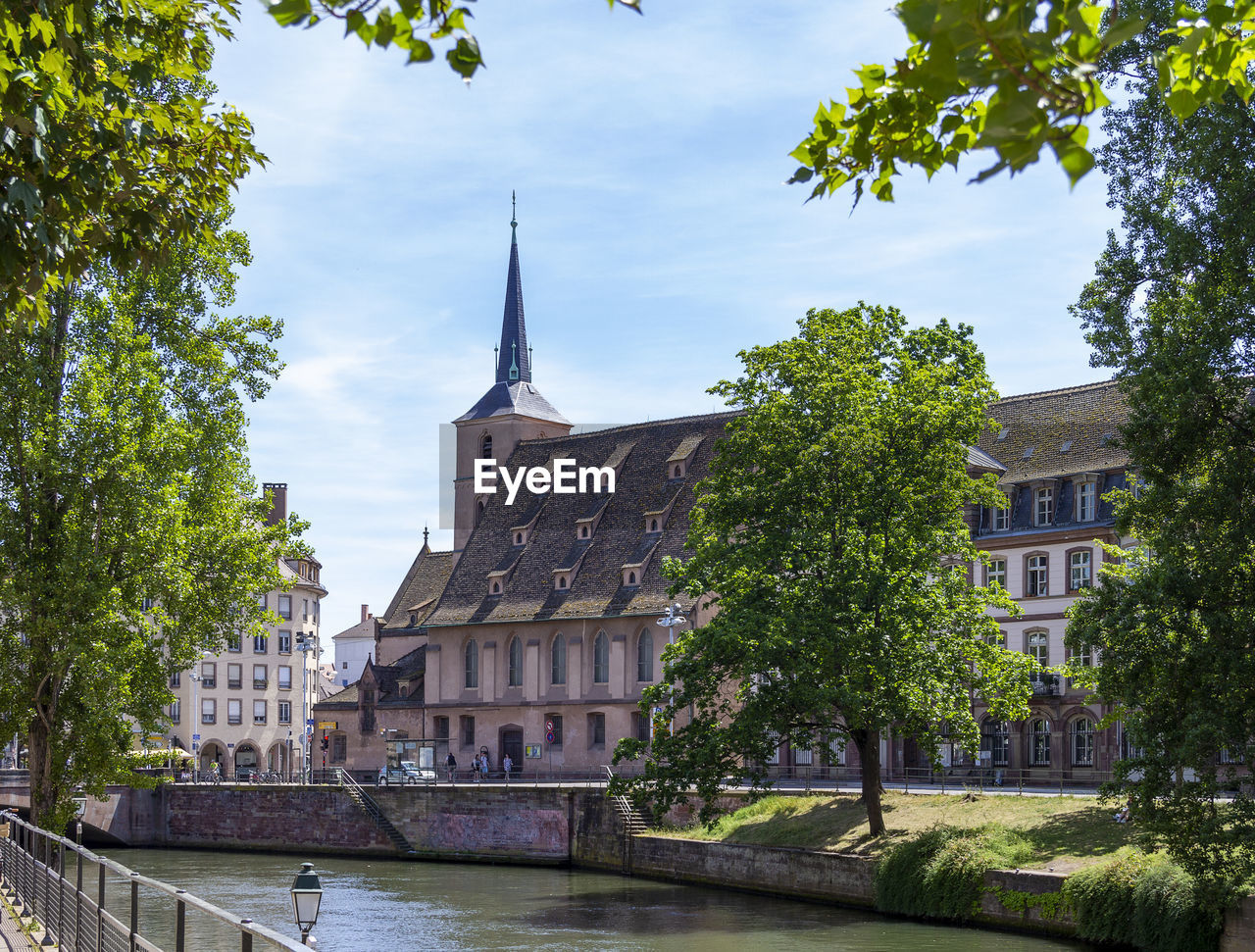 Idyllic waterside impression of strasbourg, a city at the alsace region in france