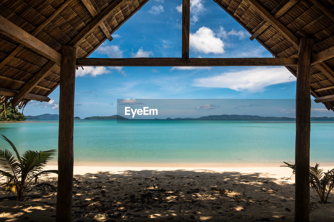 Sea seen through hut at beach