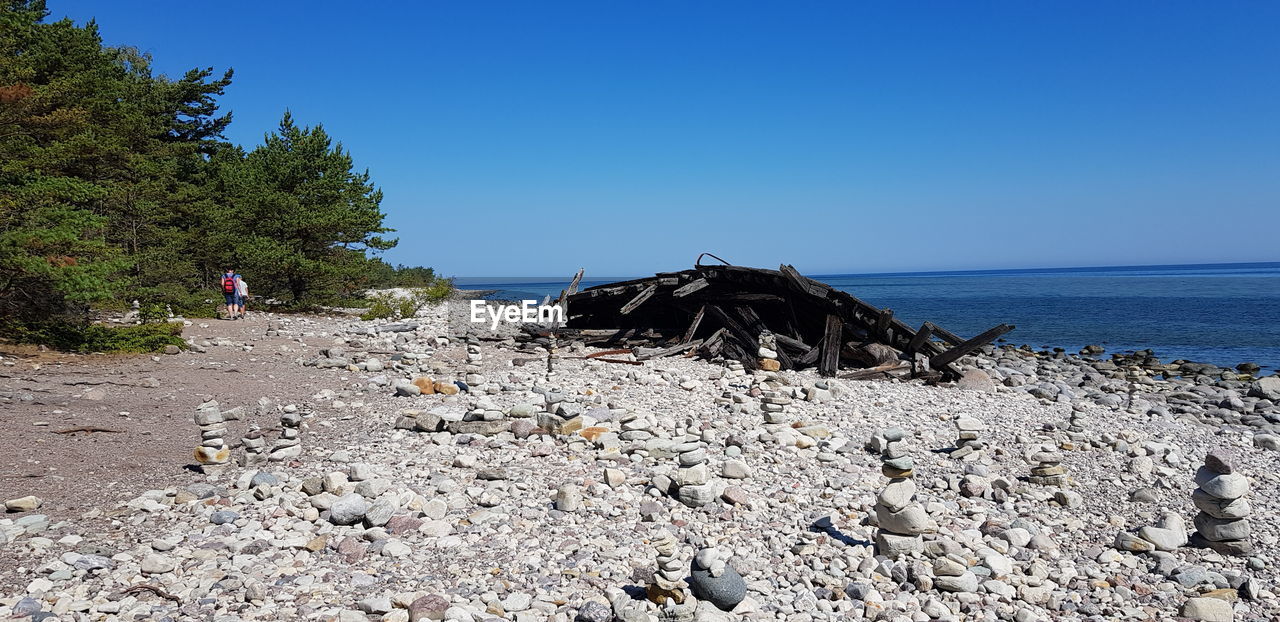 PERSON ON BEACH AGAINST CLEAR SKY