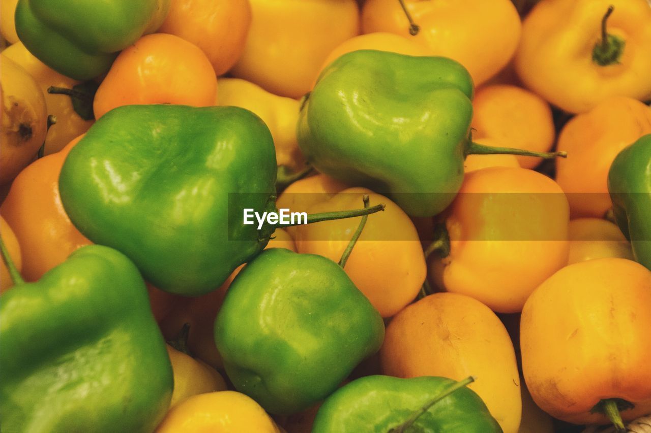 Full frame shot of bell peppers for sale in market