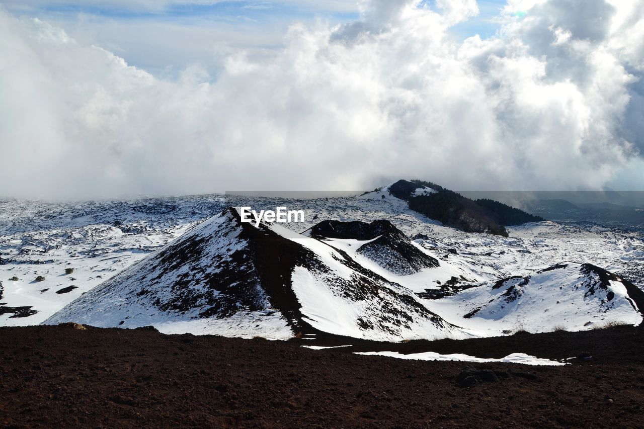 Scenic view of sea and snowcapped mountain against sky