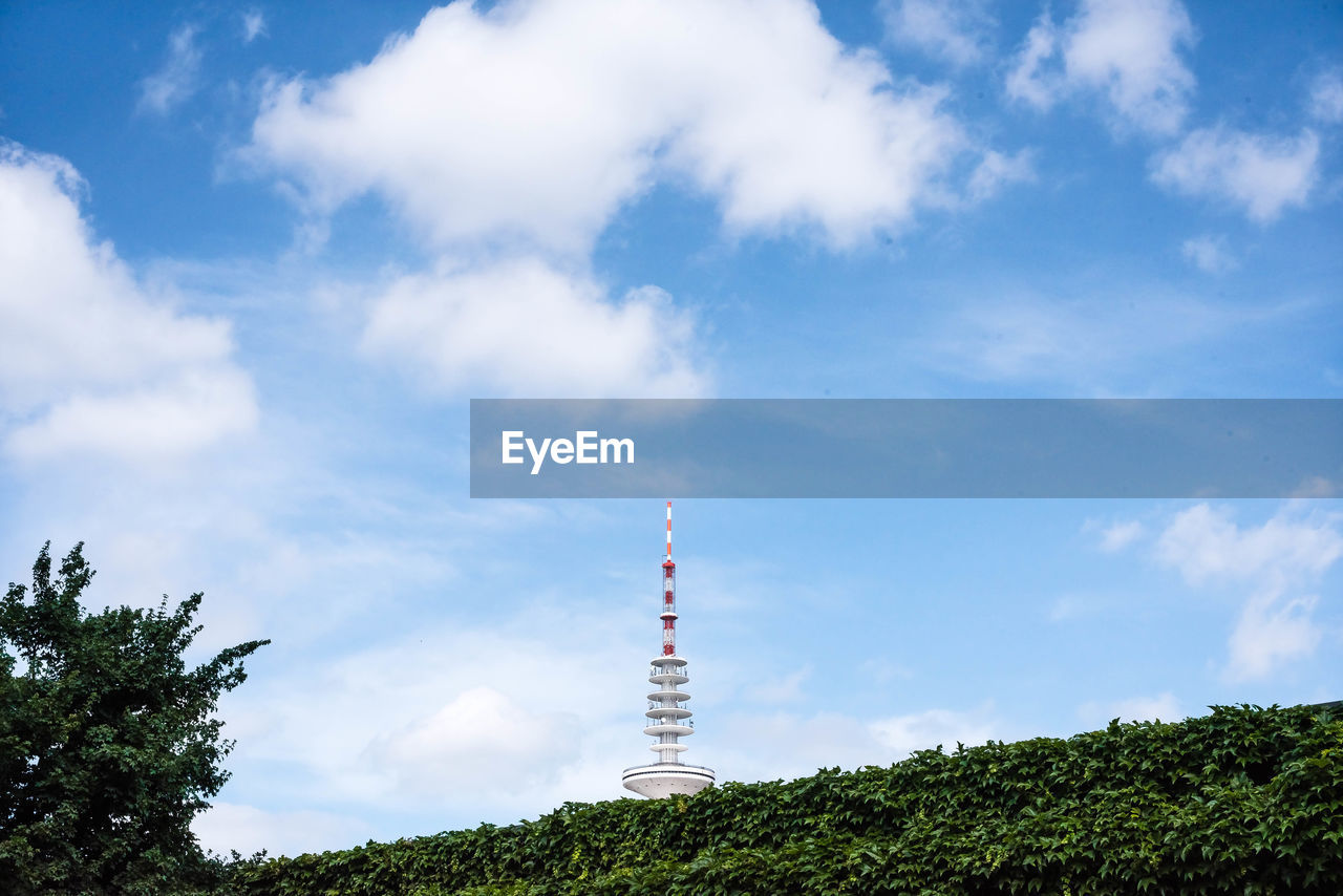 Low angle view of television tower against sky