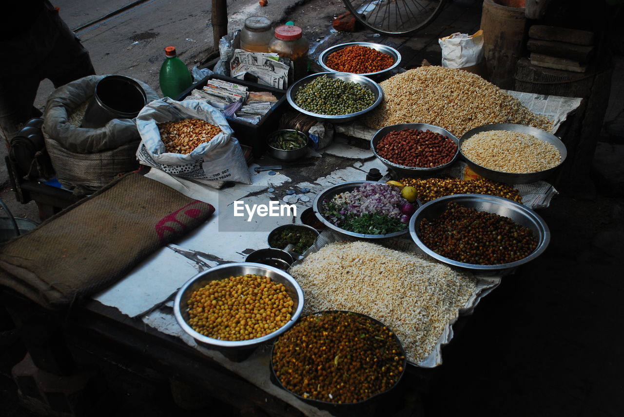 High angle view of pulses for sale at market stall