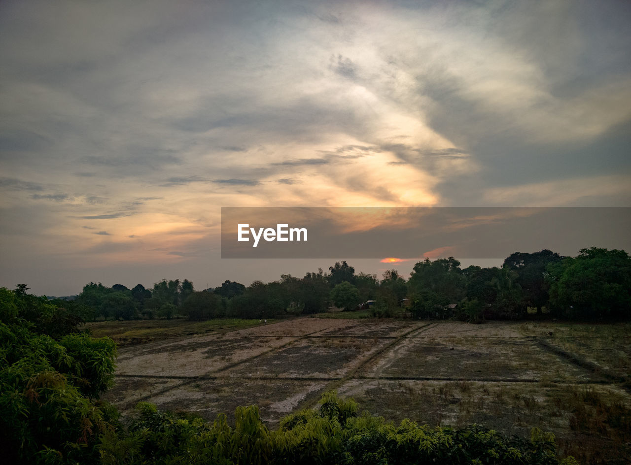 Scenic view of field against sky during sunset