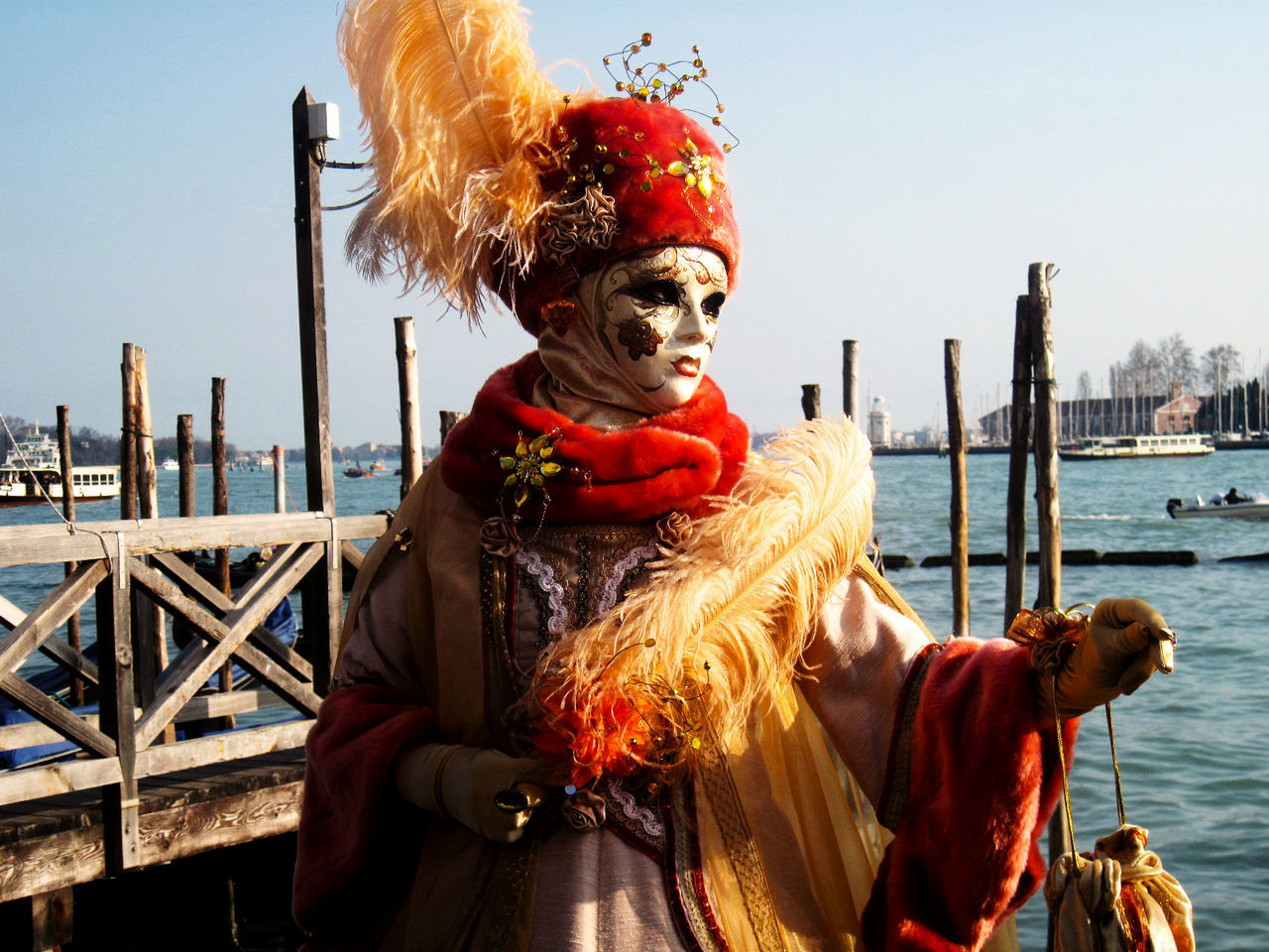 Person in costume during carnival standing at port