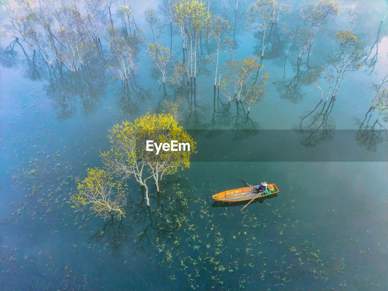 High angle view of boats in sea