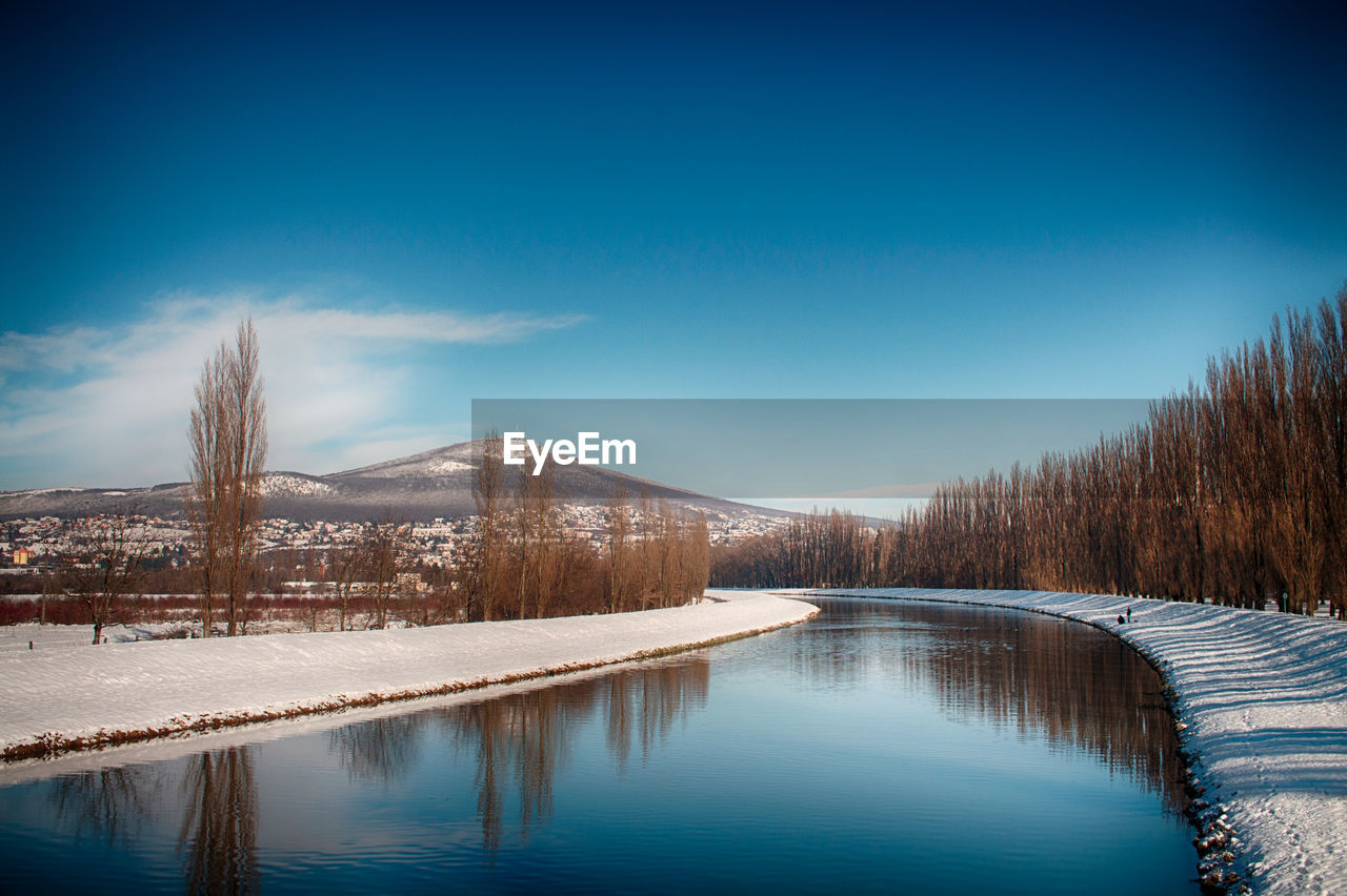 Scenic view of lake against sky during winter