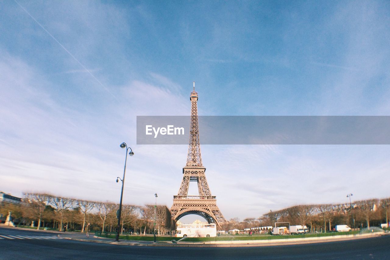 Low angle view of eiffel tower against sky