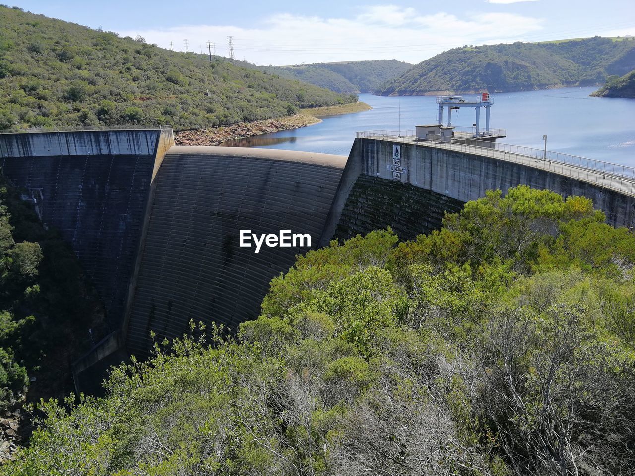 High angle view of dam by river