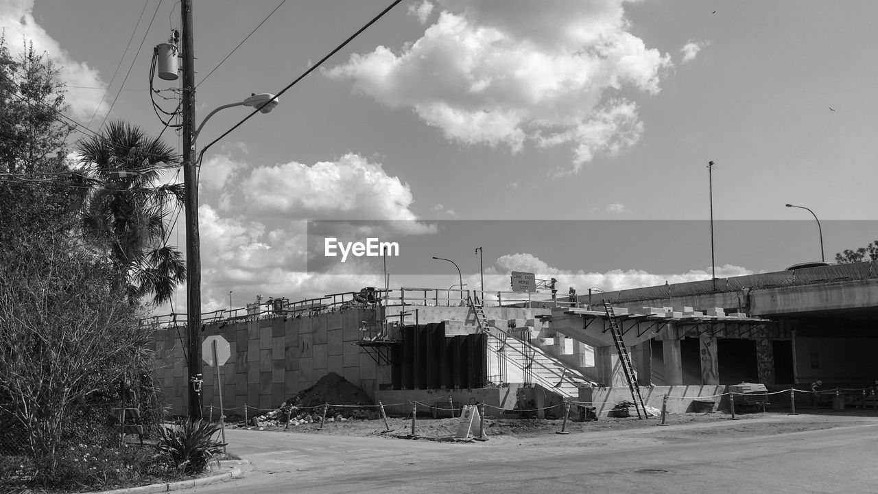 STREET BY BUILDINGS AGAINST SKY