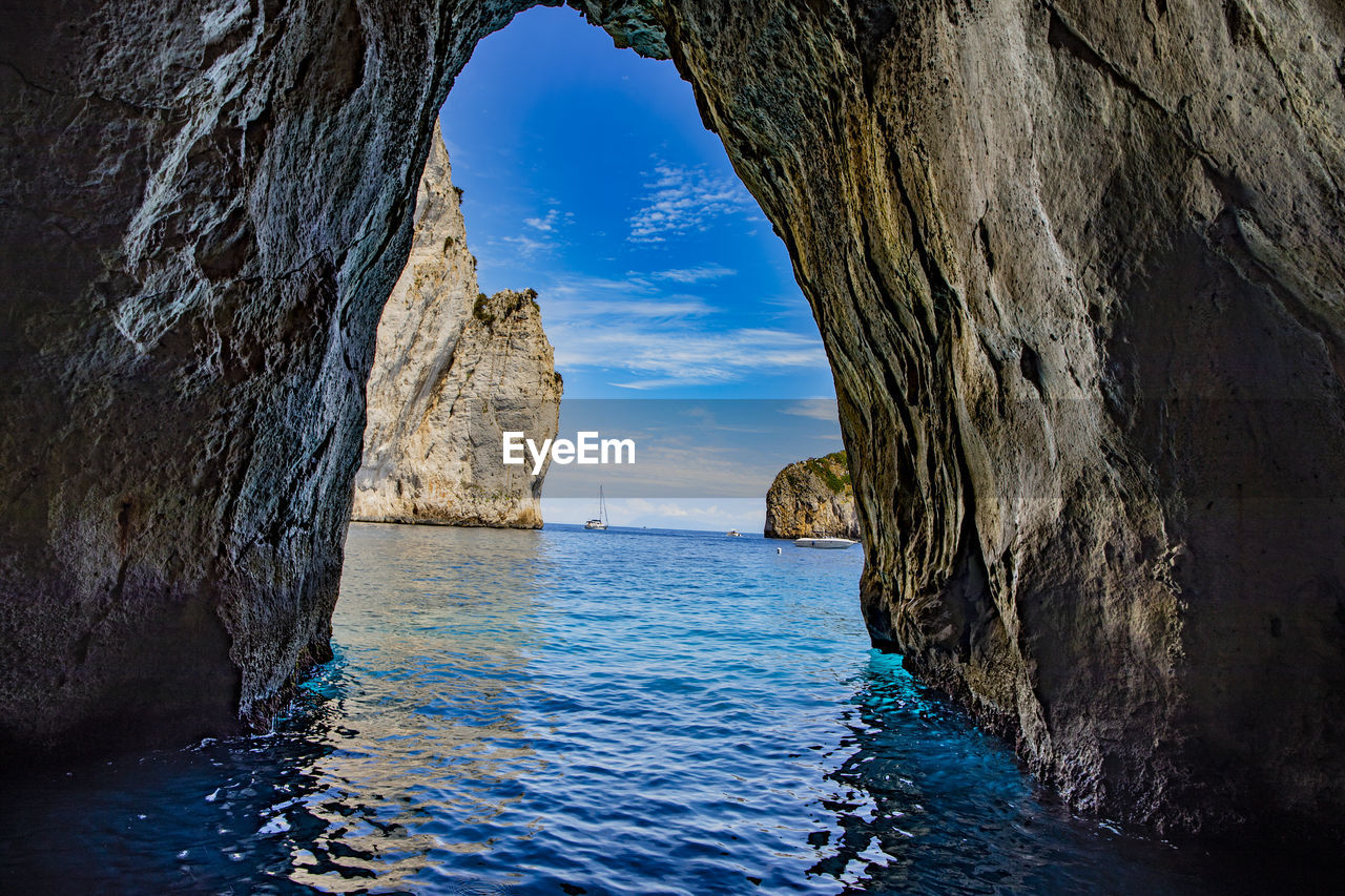Panoramic view of rock formation in sea against sky capri italy 