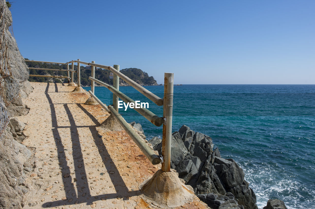 Panoramic view of sea against clear blue sky