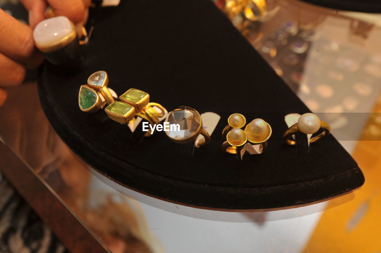 Jewelery in a jewelery store, buying luxurious goods for wearing
