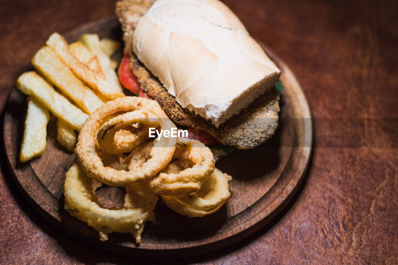 HIGH ANGLE VIEW OF MEAT ON TABLE