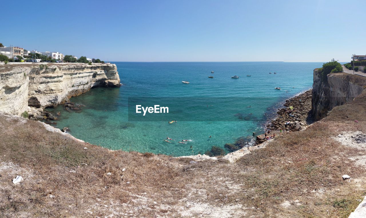 High angle view of sea against clear sky