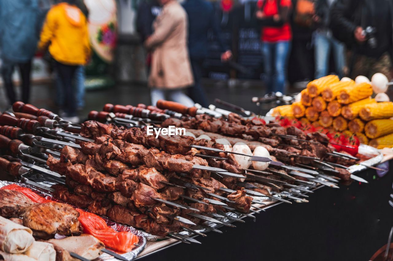 Meat for sale at market stall