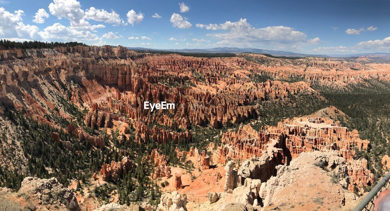 High angle view of rock formations against sky