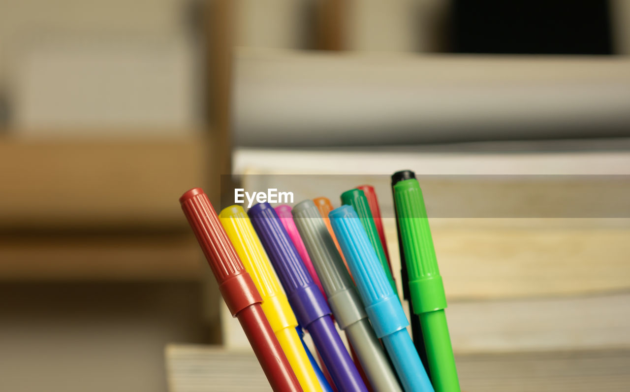 Close-up of colorful felt tip pens