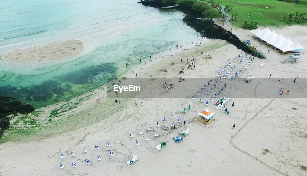 High angle view of people at beach