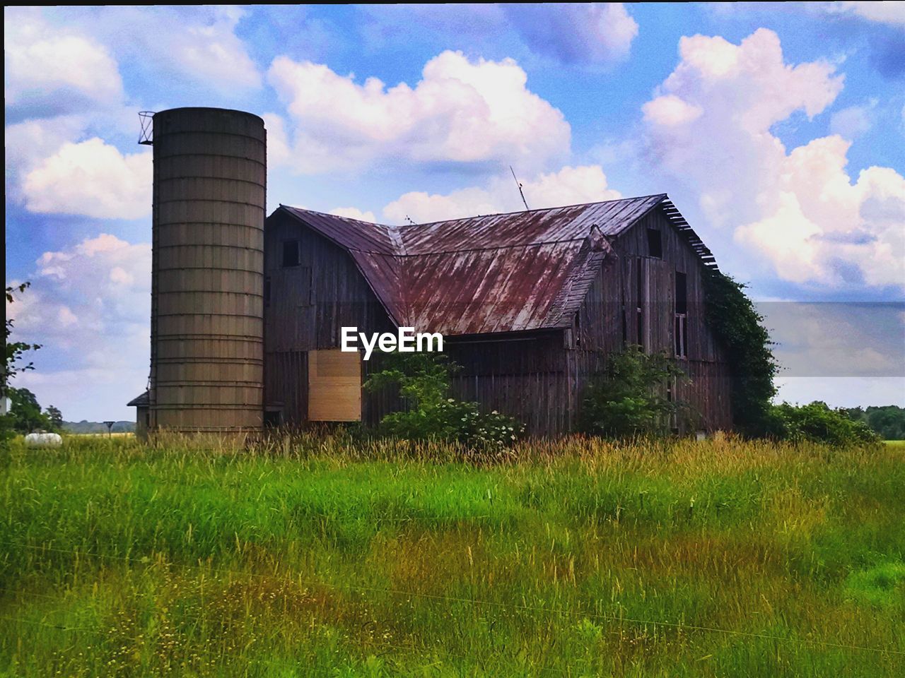 VIEW OF GRASSY FIELD AGAINST CLOUDY SKY