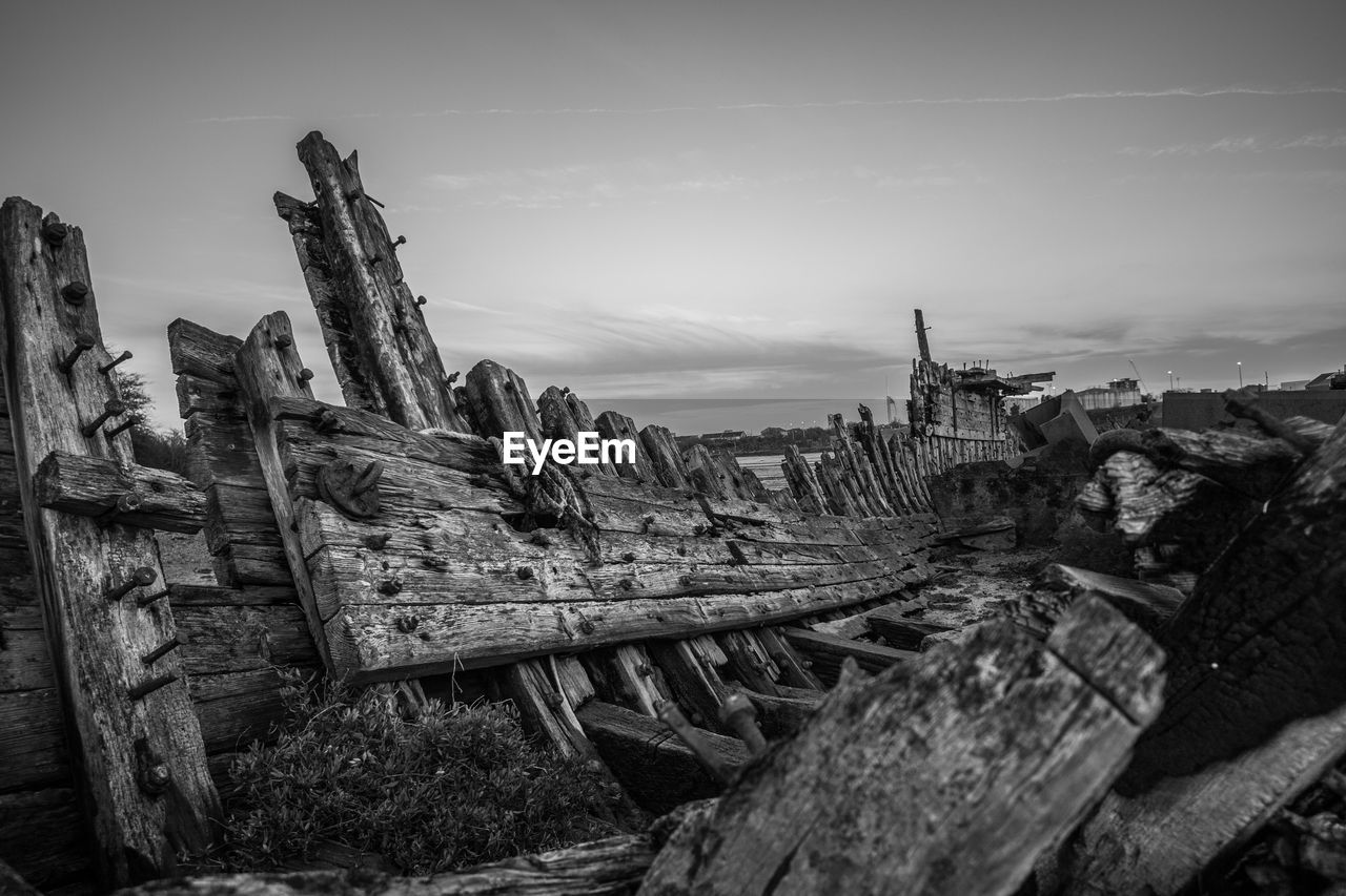 Old ruins of boat at beach