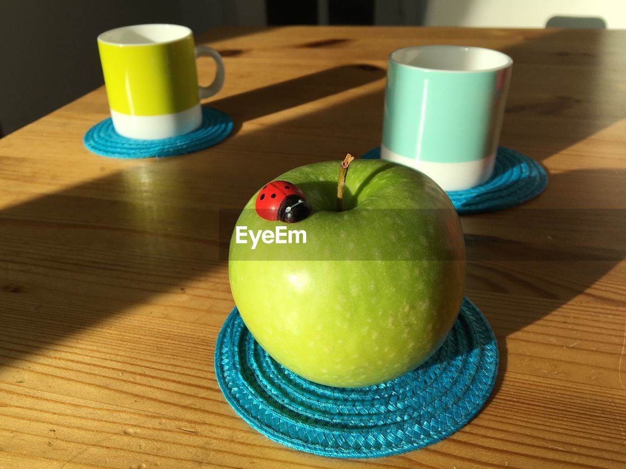 High angle view of food on wooden table