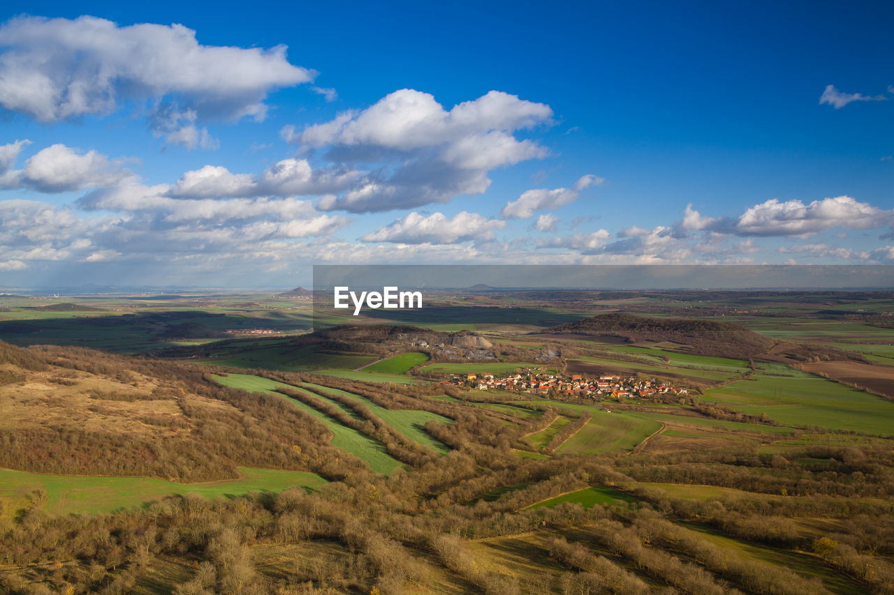 SCENIC VIEW OF FARMS AGAINST SKY