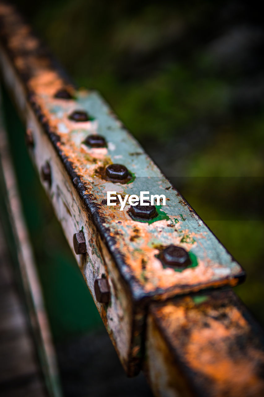 Close-up of rusty railing