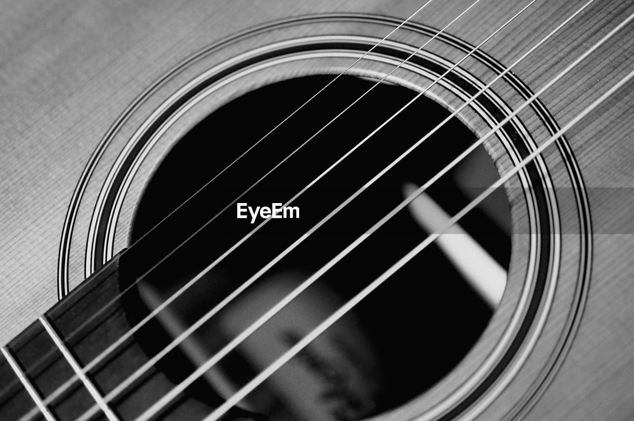 CLOSE-UP OF GUITAR IN THE DARK