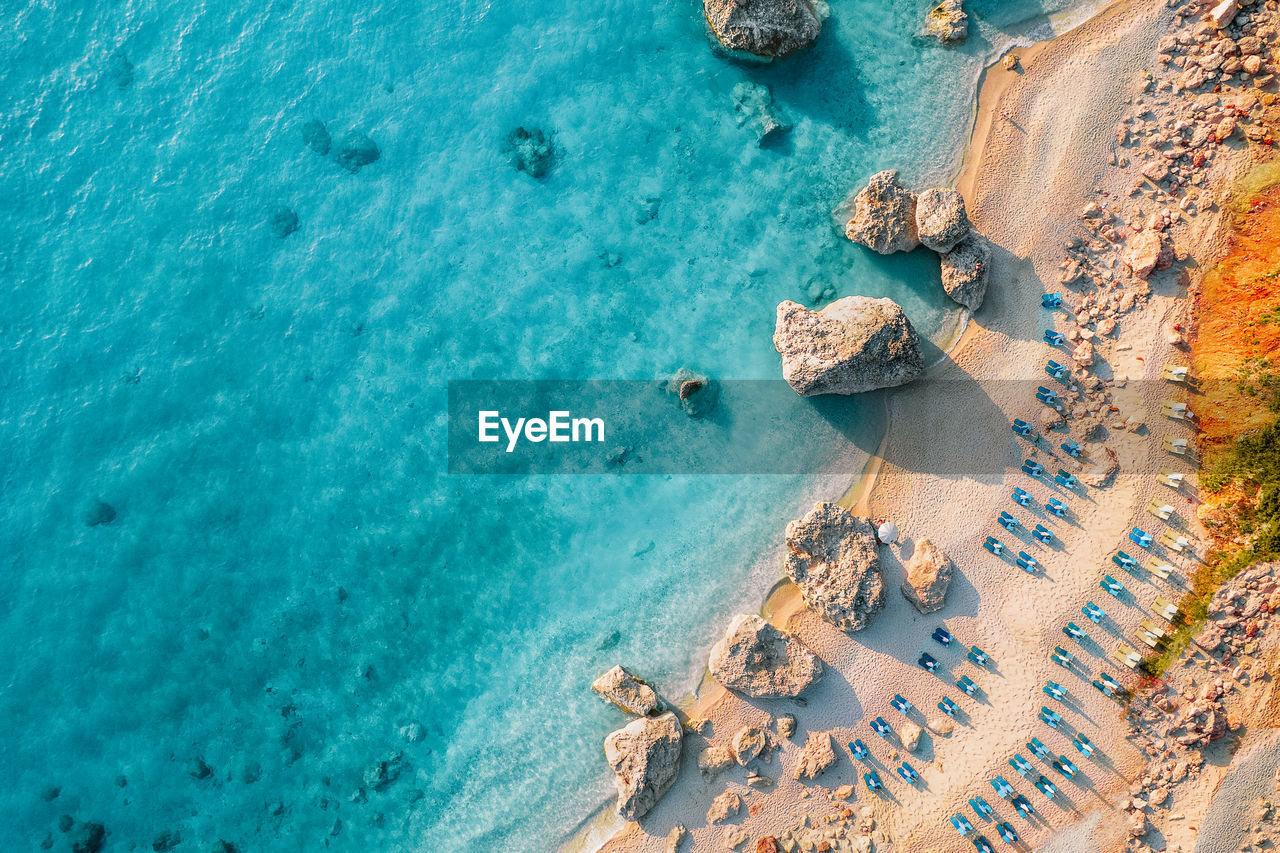 High angle view of beach and sea in greece