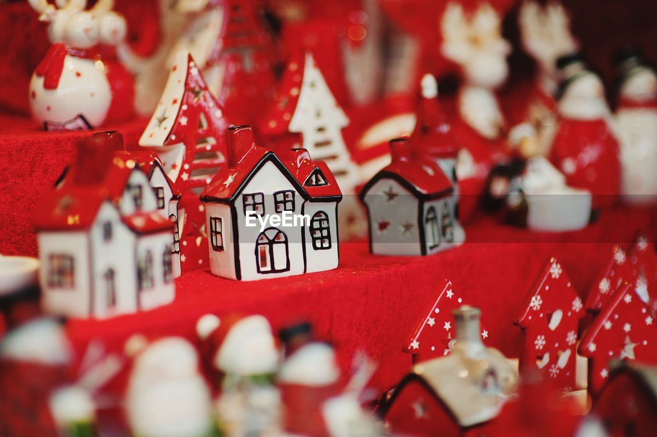 Close-up of christmas decorations at market stall