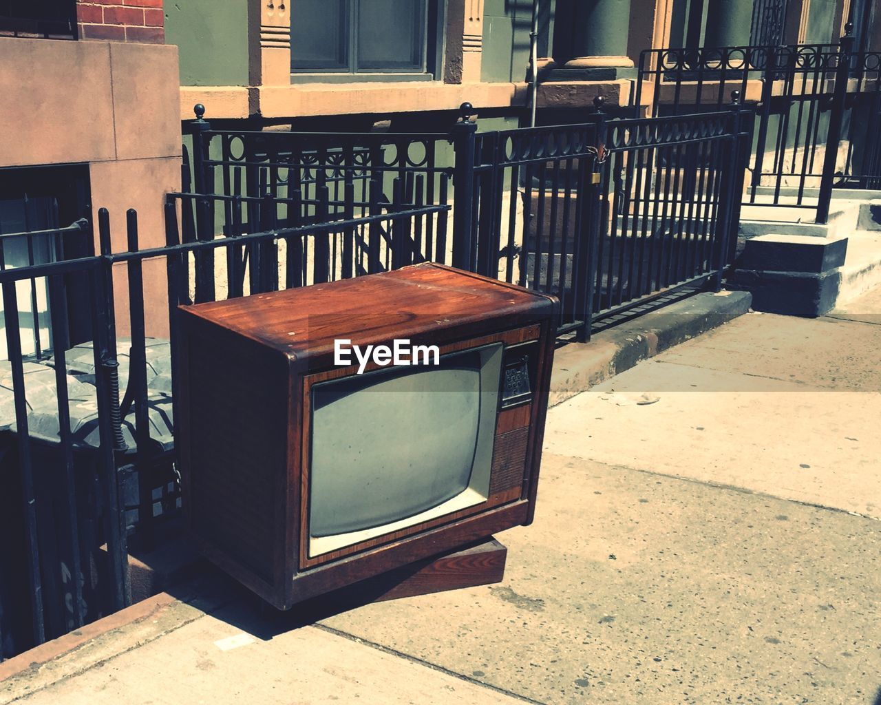 Old-fashioned television on bridge