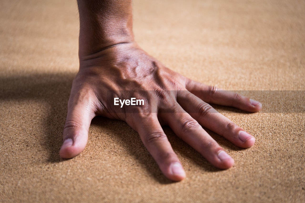 Close-up of hand on carpet